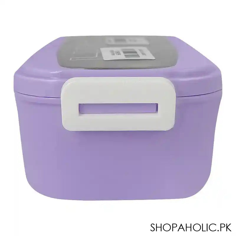 Plastic Lunch Box, 2 Compartments & Cutlery, 1000ml, Purple, 5.9in (H) x 3in (W) x 2.2in (D), Yc9039 - Image 2