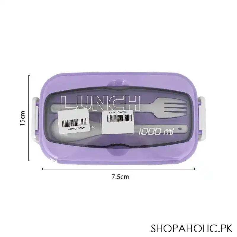 Plastic Lunch Box, 2 Compartments & Cutlery, 1000ml, Purple, 5.9in (H) x 3in (W) x 2.2in (D), Yc9039 - Image 3
