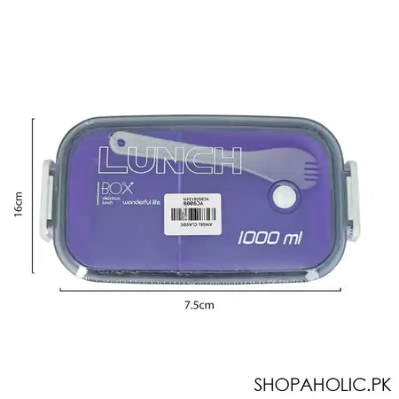 Plastic Lunch Box, 2 Compartments & Cutlery, 1000ml, Purple, 6.3in (H) x 3in (W) x 2.2in (D), Yc9008 - Image 2