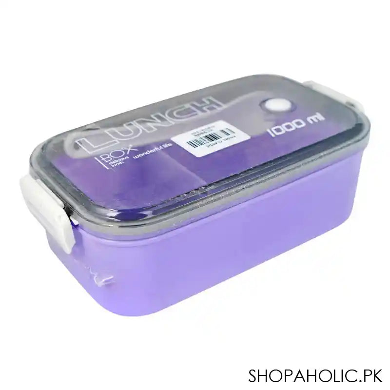 Plastic Lunch Box, 2 Compartments & Cutlery, 1000ml, Purple, 6.3in (H) x 3in (W) x 2.2in (D), Yc9008 - Image 4