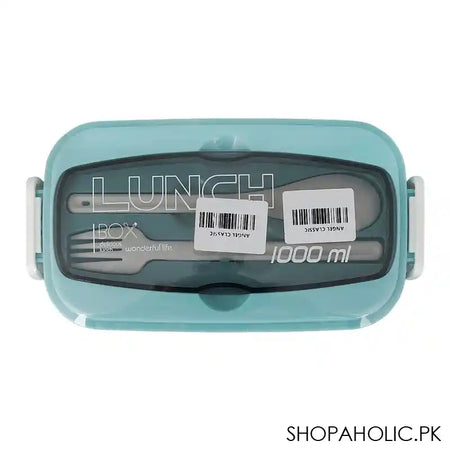 Plastic Lunch Box, 2 Compartments & Cutlery, 1000ml, Sky Blue, 6.1in (H) x 3.5in (W) x 2.4in (D), Yc9039 - Image 3