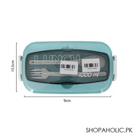 Plastic Lunch Box, 2 Compartments & Cutlery, 1000ml, Sky Blue, 6.1in (H) x 3.5in (W) x 2.4in (D), Yc9039 - Image 4