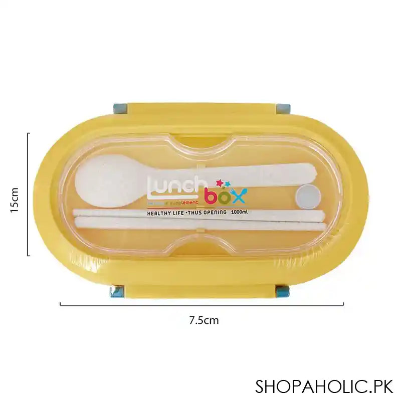 Plastic Lunch Box, 2 Compartments & Cutlery, 1000ml, Yellow, 5.9in (H) x 3in (W) x 2.2in (D), Kh-002 - Image 8