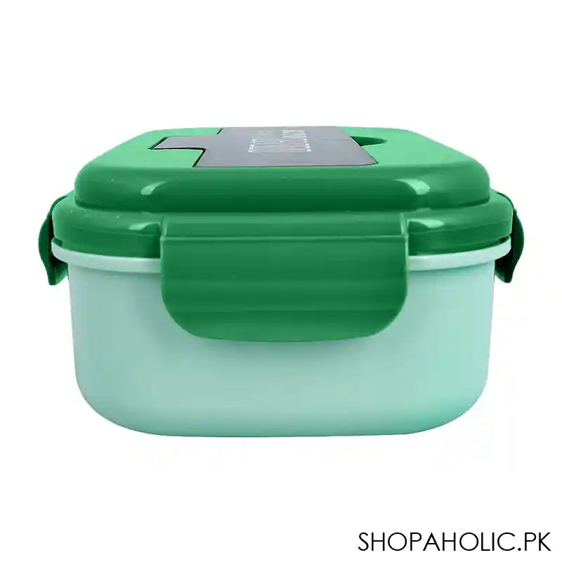 Plastic Lunch Box, 2 Compartments & Cutlery, 1100ml, Green, 6.3in (H) x 3.5in (W) x 2in (D), Yk-0225 - Image 4