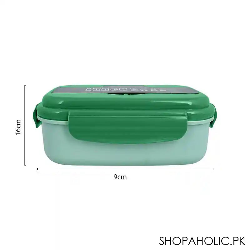 Plastic Lunch Box, 2 Compartments & Cutlery, 1100ml, Green, 6.3in (H) x 3.5in (W) x 2in (D), Yk-0225 - Image 2