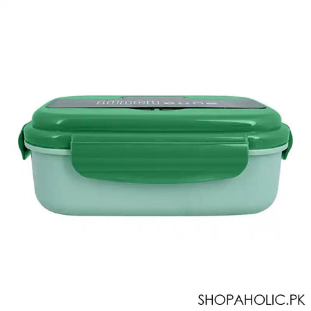 Plastic Lunch Box, 2 Compartments & Cutlery, 1100ml, Green, 6.3in (H) x 3.5in (W) x 2in (D), Yk-0225 - Image 3