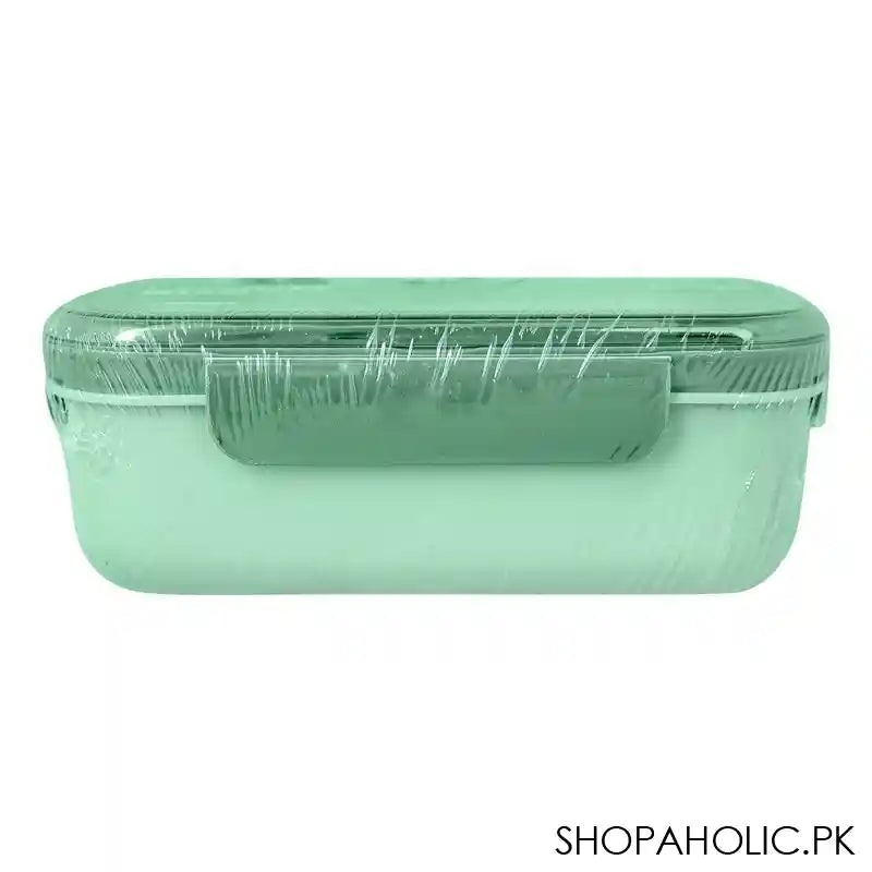 Plastic Lunch Box, 2 Compartments & Cutlery, 1100ml, Green, 6.5in (H) x 3.3in (W) x 2in (D), Yk0335 - Image 4