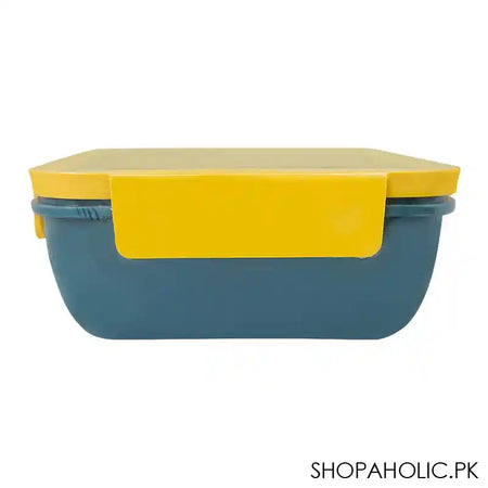 Plastic Lunch Box, 2 Compartments & Cutlery, 1100ml, Yellow, 6.5in (H) x 4.3in (W) x 2.2in (D), Yk-0228 - Image 2