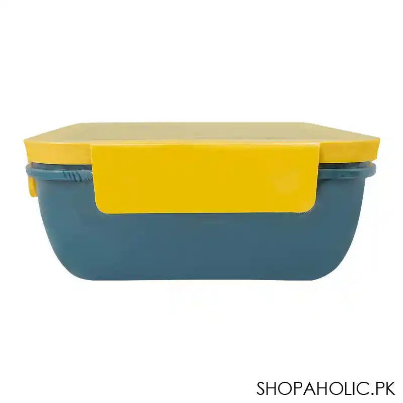 Plastic Lunch Box, 2 Compartments & Cutlery, 1100ml, Yellow, 6.5in (H) x 4.3in (W) x 2.2in (D), Yk-0228 - Image 2
