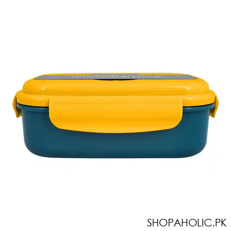 Plastic Lunch Box, 2 Compartments & Cutlery, 1100ml, Yellow & Blue, 6.1in (H) x 3.3in (W) x 2.2in (D), Yk-0225 - Image 4