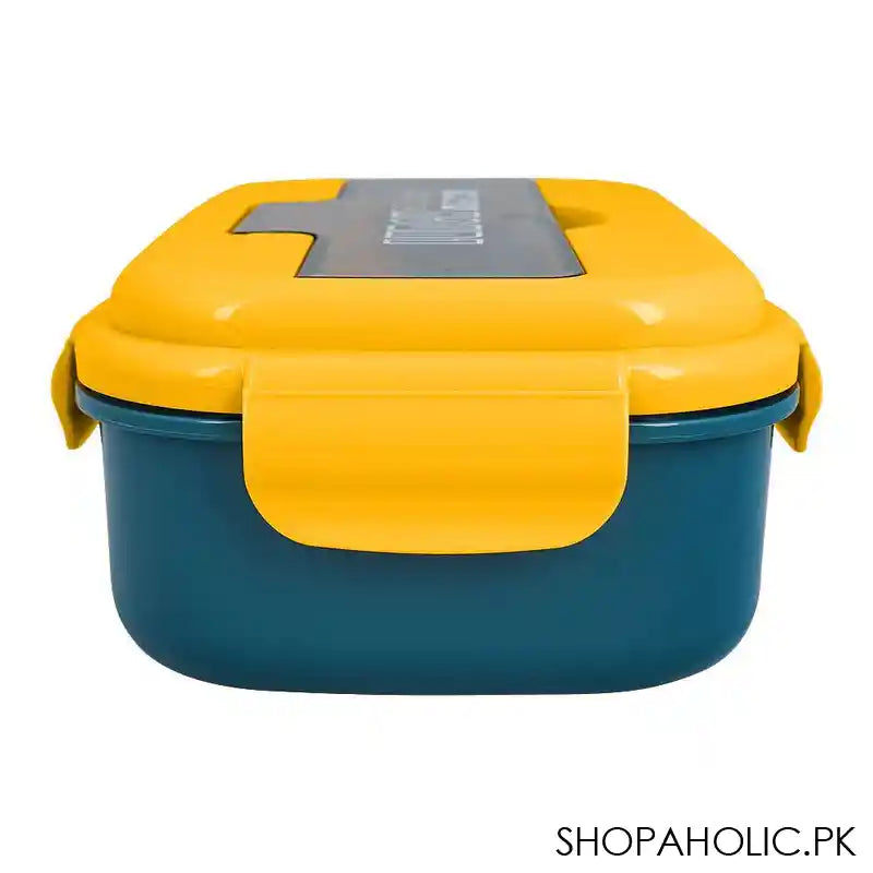 Plastic Lunch Box, 2 Compartments & Cutlery, 1100ml, Yellow & Blue, 6.1in (H) x 3.3in (W) x 2.2in (D), Yk-0225 - Image 2