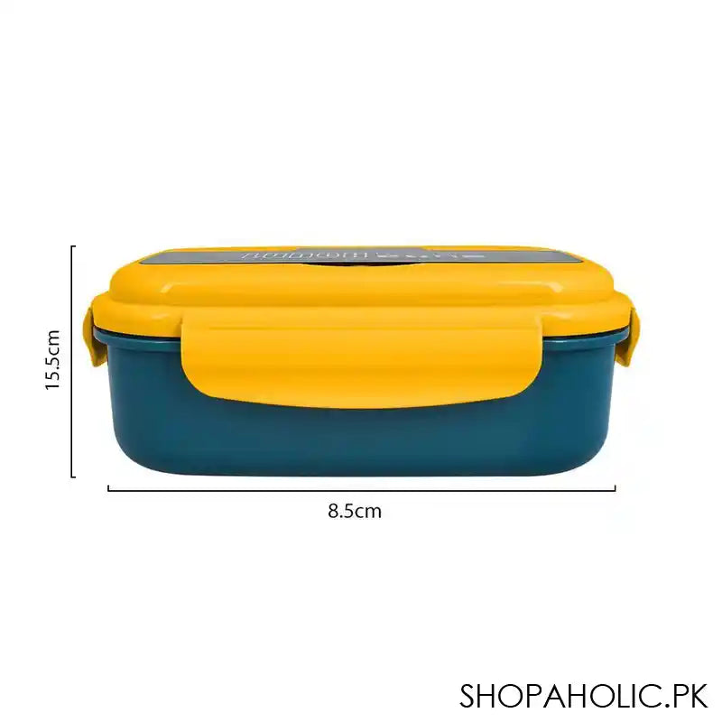 Plastic Lunch Box, 2 Compartments & Cutlery, 1100ml, Yellow & Blue, 6.1in (H) x 3.3in (W) x 2.2in (D), Yk-0225 - Image 3