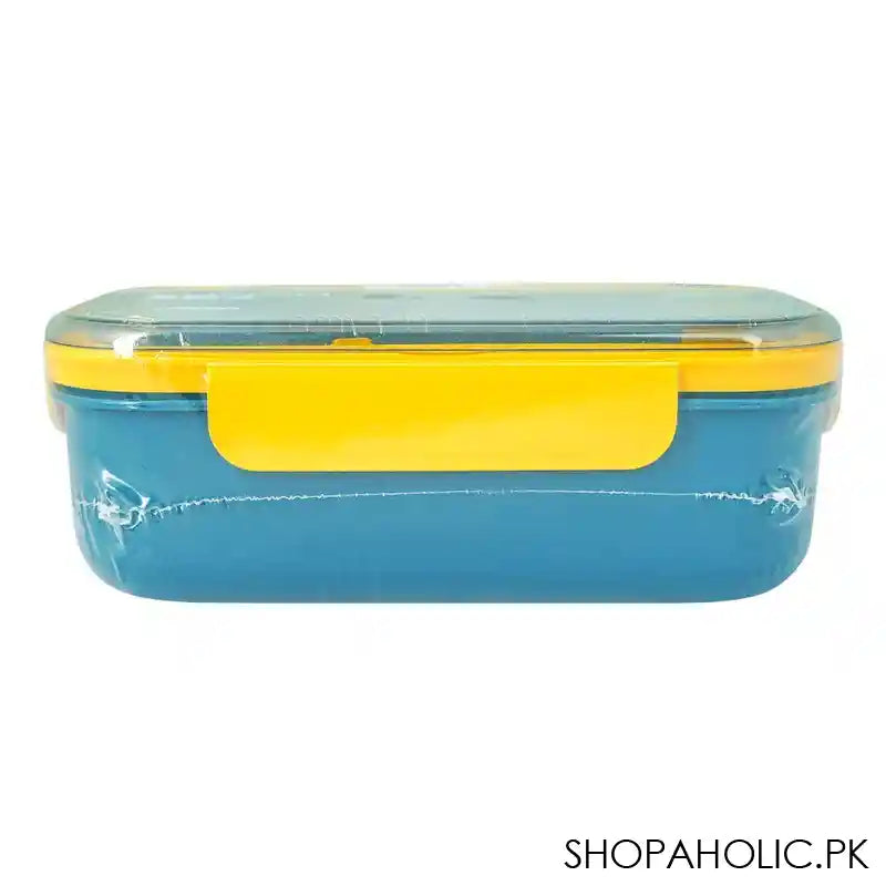 Plastic Lunch Box, 2 Compartments & Cutlery, 1100ml, Yellow & Blue, 6.3in (H) x 3in (W) x 2.2in (D), Yk0335 - Image 2