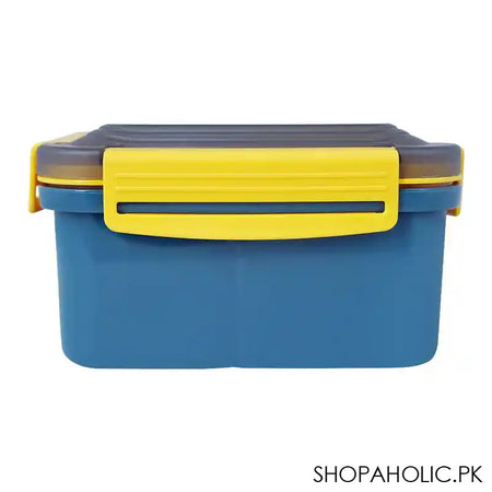Plastic Lunch Box, 3 Compartments & Cutlery, 1500ml, Blue & Yellow, 5.9in (H) x 5.1in (W) x 3in (D), 287539 - Image 2