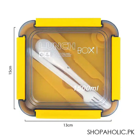 Plastic Lunch Box, 3 Compartments & Cutlery, 1500ml, Blue & Yellow, 5.9in (H) x 5.1in (W) x 3in (D), 287539 - Image 4