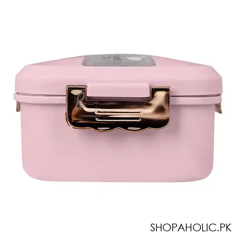 Plastic Lunch Box, 3 Compartments & Cutlery, Pink, 6.3in (H) x 3.7in (W) x 2in (D), K-181 - Image 4