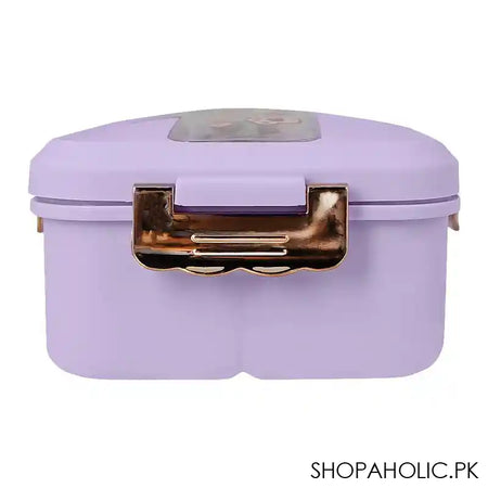 Plastic Lunch Box, 3 Compartments & Cutlery, Purple, 6.3in (H) x 3.5in (W) x 2.2in (D), K-181 - Image 2