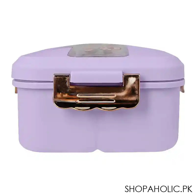 Plastic Lunch Box, 3 Compartments & Cutlery, Purple, 6.3in (H) x 3.5in (W) x 2.2in (D), K-181 - Image 2