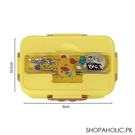 Plastic Lunch Box, 3 Compartments & Cutlery, Yellow, 6.5in (H) x 3.5in (W) x 2.2in (D), K-181 - Image 2