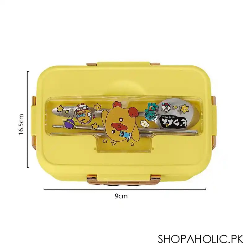 Plastic Lunch Box, 3 Compartments & Cutlery, Yellow, 6.5in (H) x 3.5in (W) x 2.2in (D), K-181 - Image 2