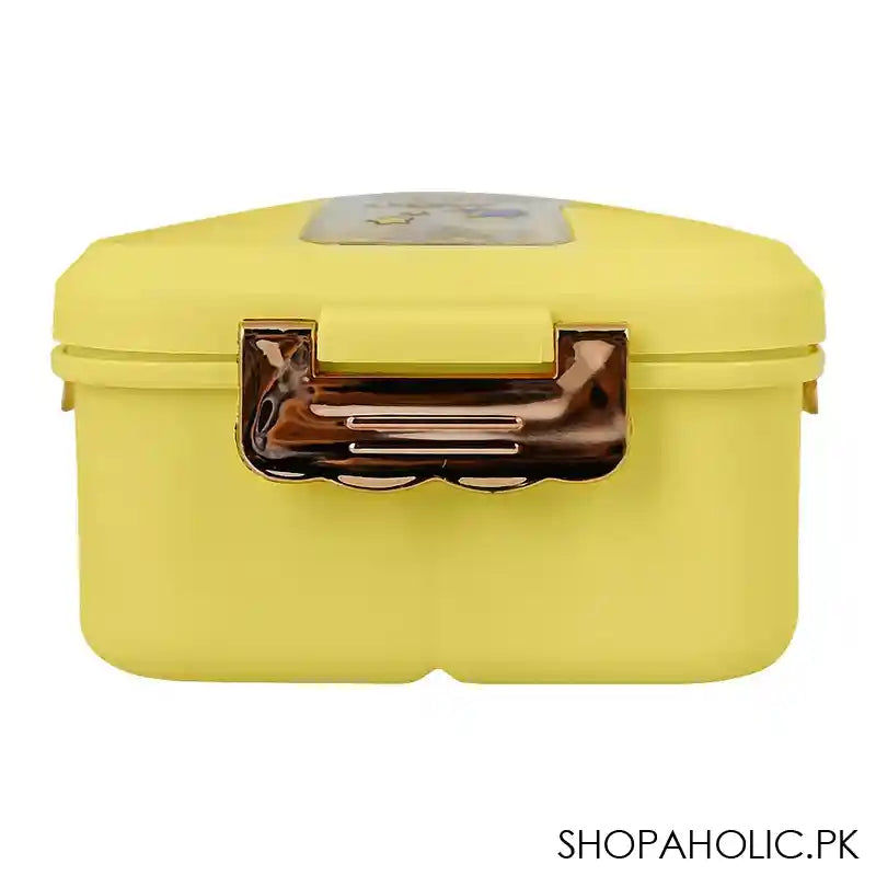 Plastic Lunch Box, 3 Compartments & Cutlery, Yellow, 6.5in (H) x 3.5in (W) x 2.2in (D), K-181 - Image 3