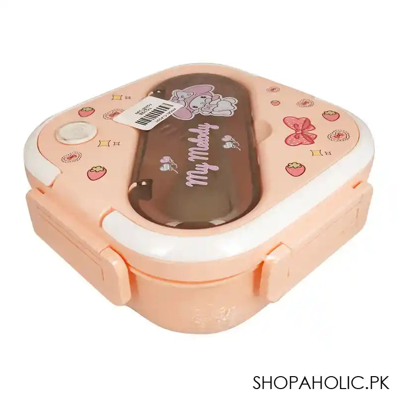 Plastic Lunch Box, 3 Compartments, Own Handle & Cutlery, 1300ml, Pink, 4.9in (H) x 4.1in (W) x 2.2in (D), Tq298 - Main Image