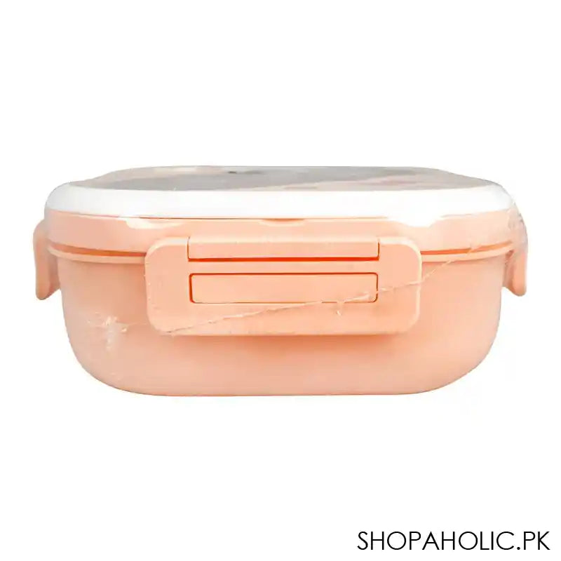 Plastic Lunch Box, 3 Compartments, Own Handle & Cutlery, 1300ml, Pink, 4.9in (H) x 4.1in (W) x 2.2in (D), Tq298 - Image 2