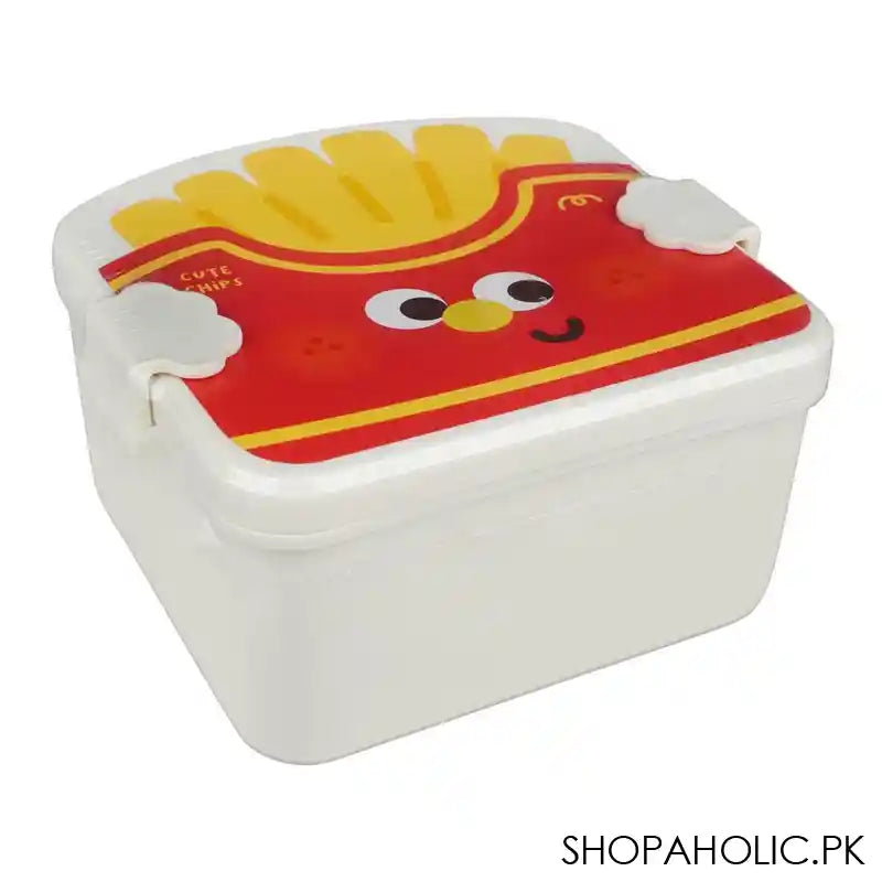 Plastic Lunch Box, 3 Compartments, Spoon & Fork, 1200ml, Off White, 5.5in (H) x 4.5in (W) x 2.6in (D), 6824 - Main Image