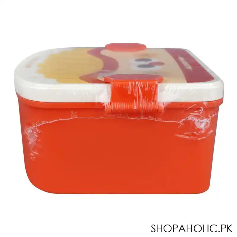 Plastic Lunch Box, 3 Compartments, Spoon & Fork, 1200ml, Red, 5.5in (H) x 5.1in (W) x 2.6in (D), 6824 - Image 2