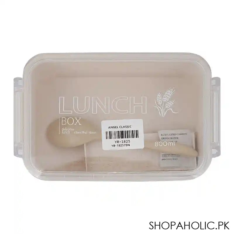 Plastic Lunch Box, Cutlery, 800ml, Beige, 6.5in (H) x 4.3in (W) x 2in (D), Yb-1825 - Image 2