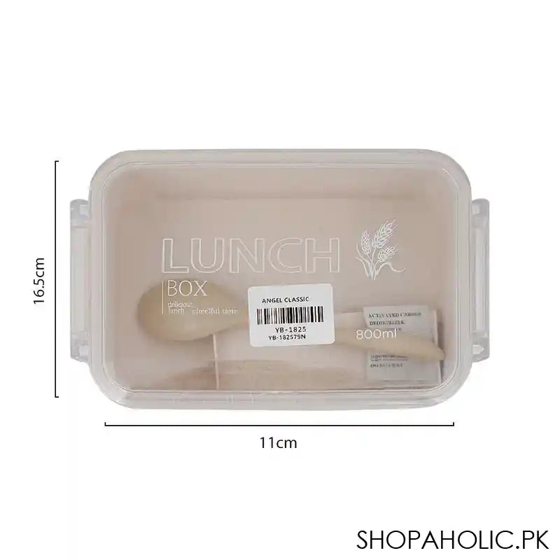 Plastic Lunch Box, Cutlery, 800ml, Beige, 6.5in (H) x 4.3in (W) x 2in (D), Yb-1825 - Image 3