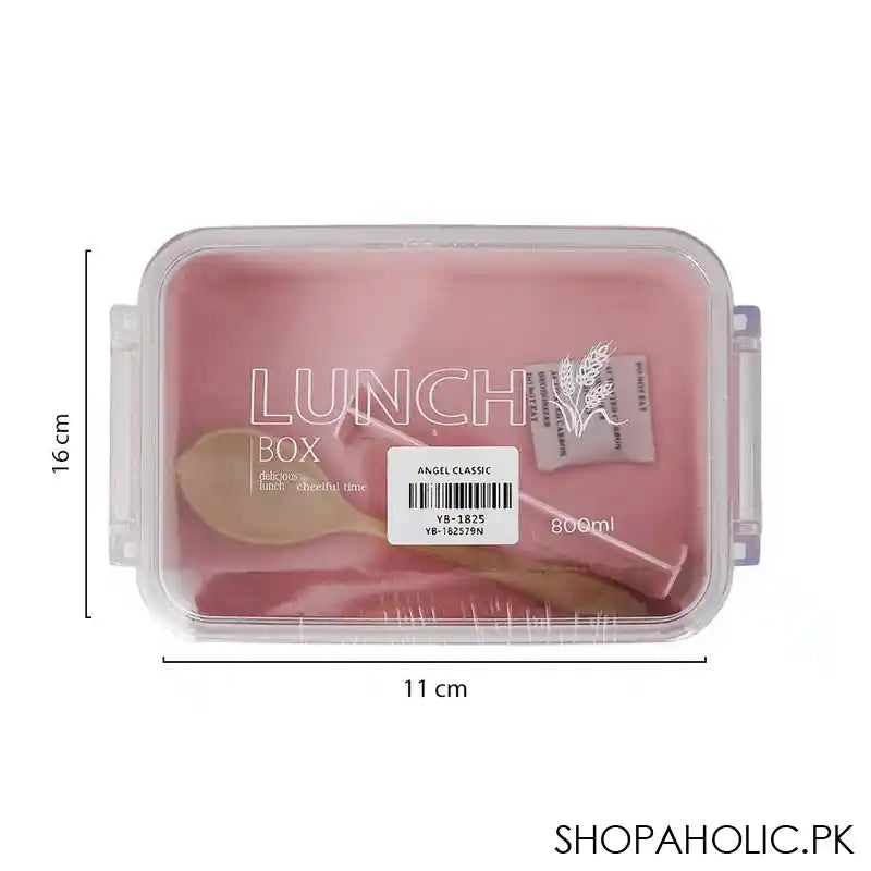 Plastic Lunch Box, Cutlery, 800ml, Pink, 6.3in (H) x 4.3in (W) x 2.2in (D), Yb-1825 - Image 2