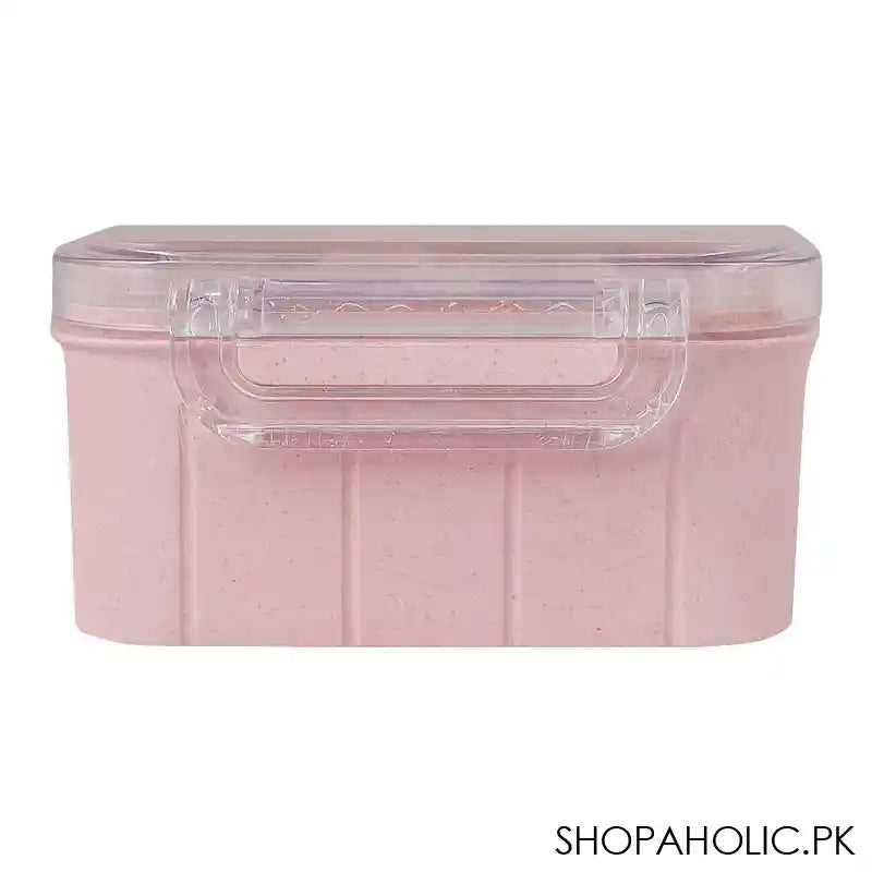 Plastic Lunch Box, Cutlery, 800ml, Pink, 6.3in (H) x 4.3in (W) x 2.2in (D), Yb-1825 - Image 3