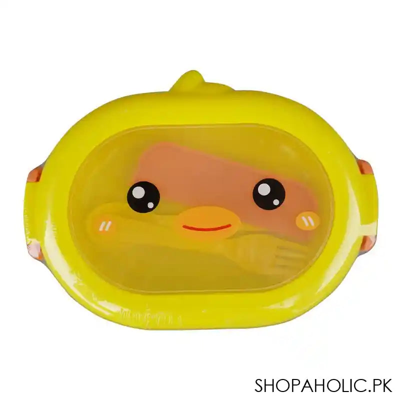 Plastic Lunch Box, Fork & Spoon, Yellow, 5.3in (H) x 3.3in (W) x 2.4in (D), 6386 - Main Image