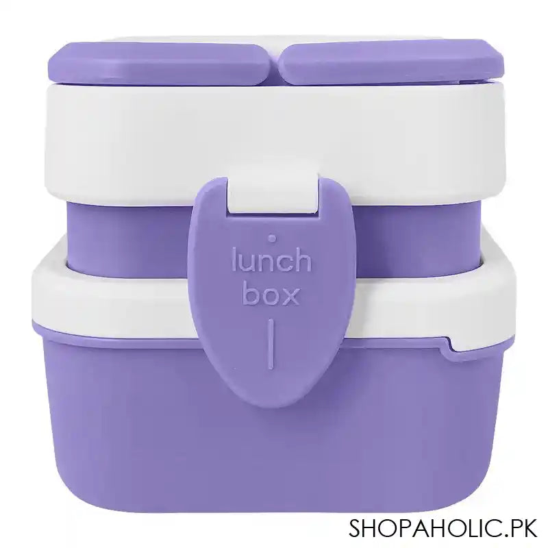 Plastic Lunch Box Including 3 Separate Rooms On 2 Levels, 1500ml, Purple, 5.9in (H) x 3.5in (W) x 1.8in (D), K-812 - Image 2