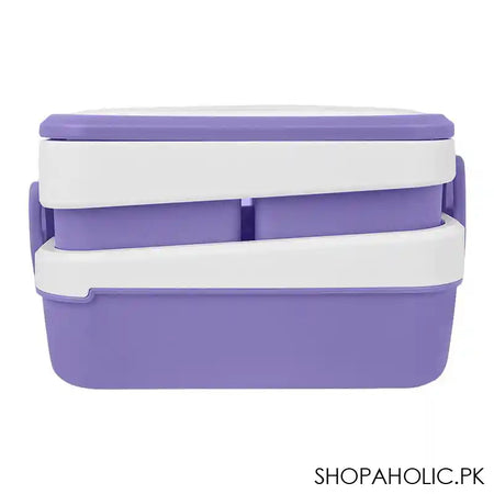 Plastic Lunch Box Including 3 Separate Rooms On 2 Levels, 1500ml, Purple, 5.9in (H) x 3.5in (W) x 1.8in (D), K-812 - Image 3