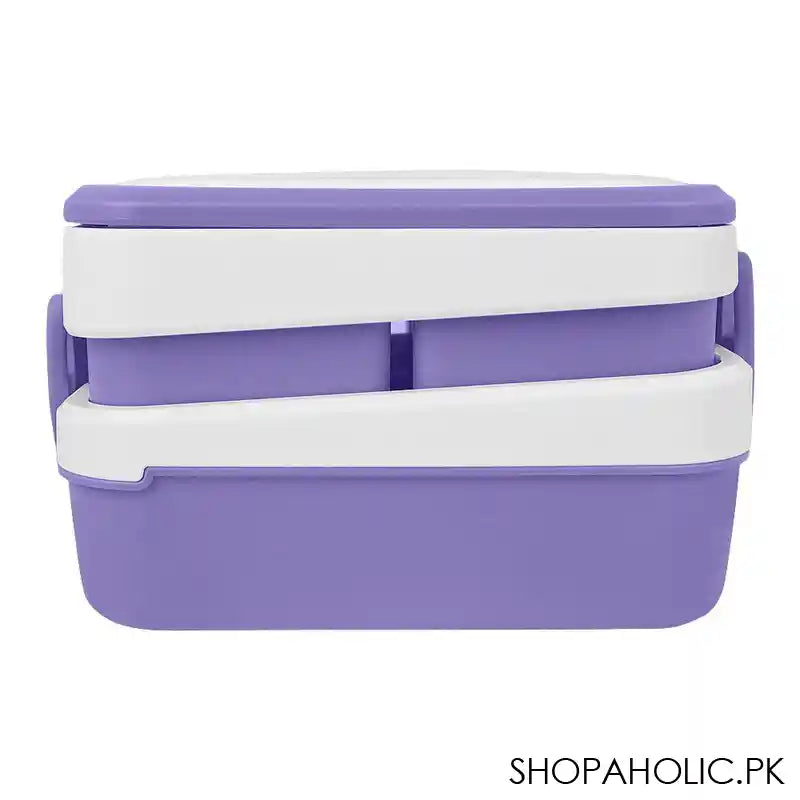 Plastic Lunch Box Including 3 Separate Rooms On 2 Levels, 1500ml, Purple, 5.9in (H) x 3.5in (W) x 1.8in (D), K-812 - Image 3