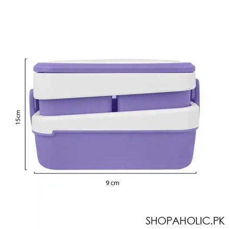 Plastic Lunch Box Including 3 Separate Rooms On 2 Levels, 1500ml, Purple, 5.9in (H) x 3.5in (W) x 1.8in (D), K-812 - Image 4