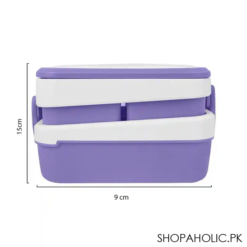 Plastic Lunch Box Including 3 Separate Rooms On 2 Levels, 1500ml, Purple, 5.9in (H) x 3.5in (W) x 1.8in (D), K-812 - Image 4