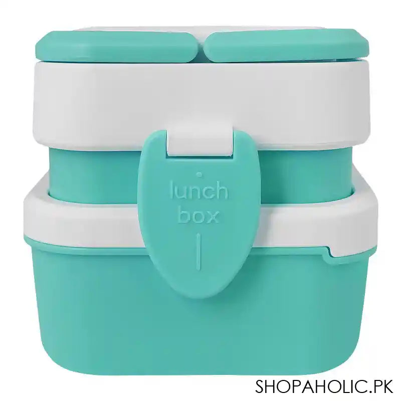 Plastic Lunch Box With 3 Rooms On 2 Levels With Own Handle, 1500ml, Sea Green, 6.1in (H) x 3.5in (W) x 2in (D), K-812 - Image 3