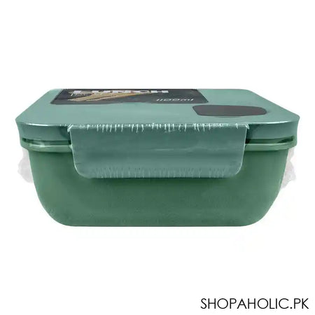Plastic Lunch Box With Cutlery, 1100ml, Green, 2.4in (H) x 4.9in (W) x 4.1in (D), (1800) 0001003 - Image 2