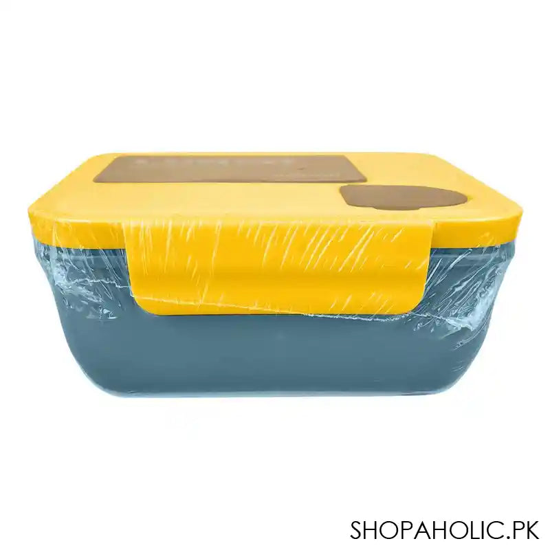 Plastic Lunch Box With Cutlery, 1100ml, Yellow, 2.4in (H) x 4.9in (W) x 4.1in (D), (1800) 0001003 - Image 2