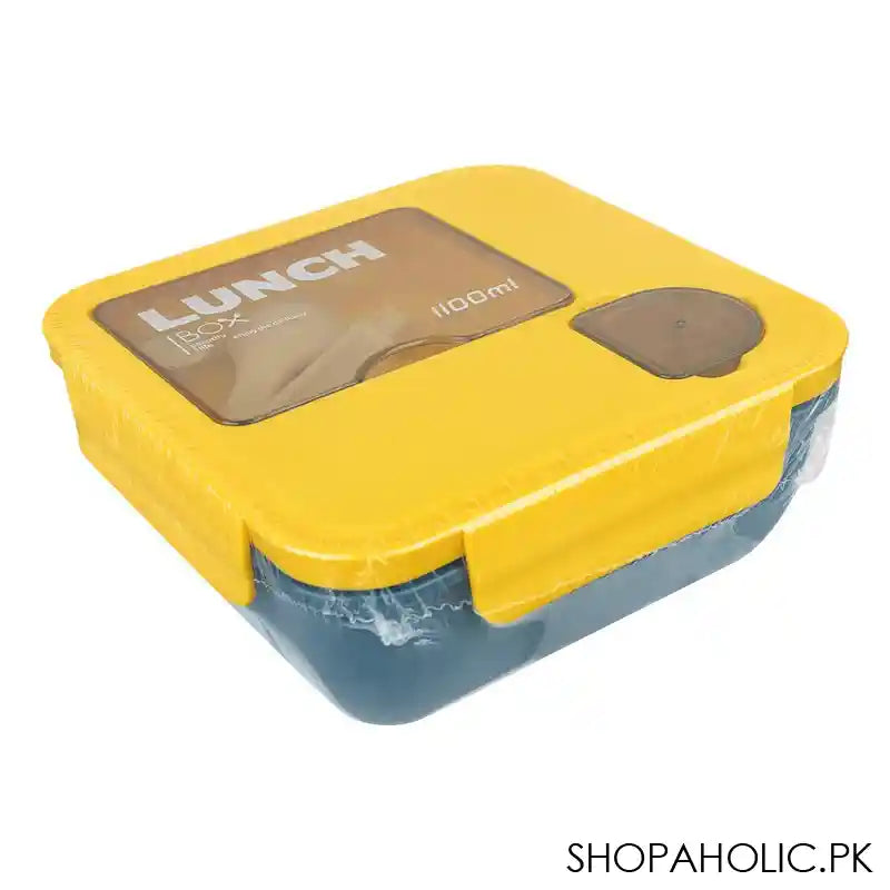 Plastic Lunch Box With Cutlery, 1100ml, Yellow, 2.4in (H) x 4.9in (W) x 4.1in (D), (1800) 0001003 - Image 3