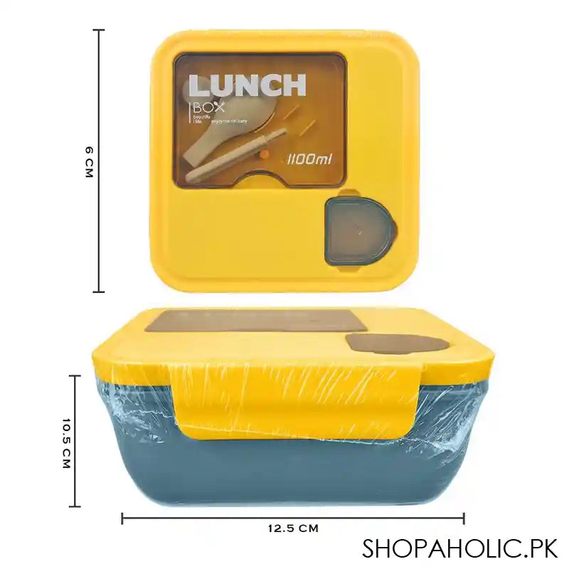 Plastic Lunch Box With Cutlery, 1100ml, Yellow, 2.4in (H) x 4.9in (W) x 4.1in (D), (1800) 0001003 - Image 4