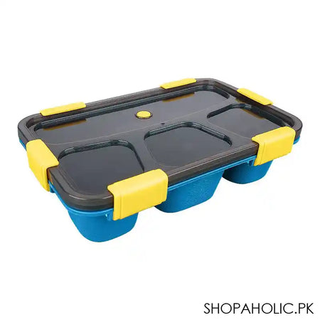 Plastic Lunch Box With Cutlery, 4-Compartments, Blue, 2.4in (H) x 7.1in (W) x 4.3in (D), (SH-205) 0001005 - Main Image