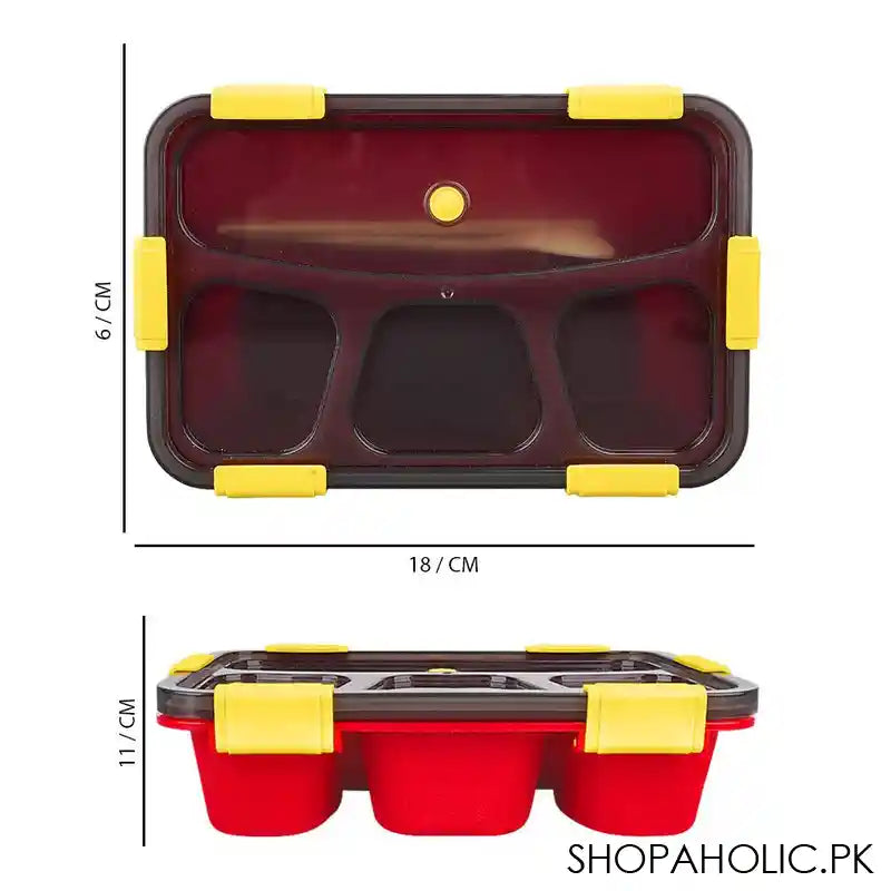 Plastic Lunch Box With Cutlery, 4-Compartments, Red, 2.4in (H) x 7.1in (W) x 4.3in (D), (SH-205) 0001005 - Image 4