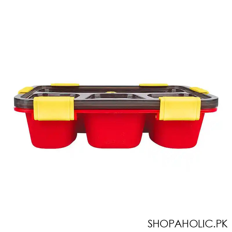 Plastic Lunch Box With Cutlery, 4-Compartments, Red, 2.4in (H) x 7.1in (W) x 4.3in (D), (SH-205) 0001005 - Image 2