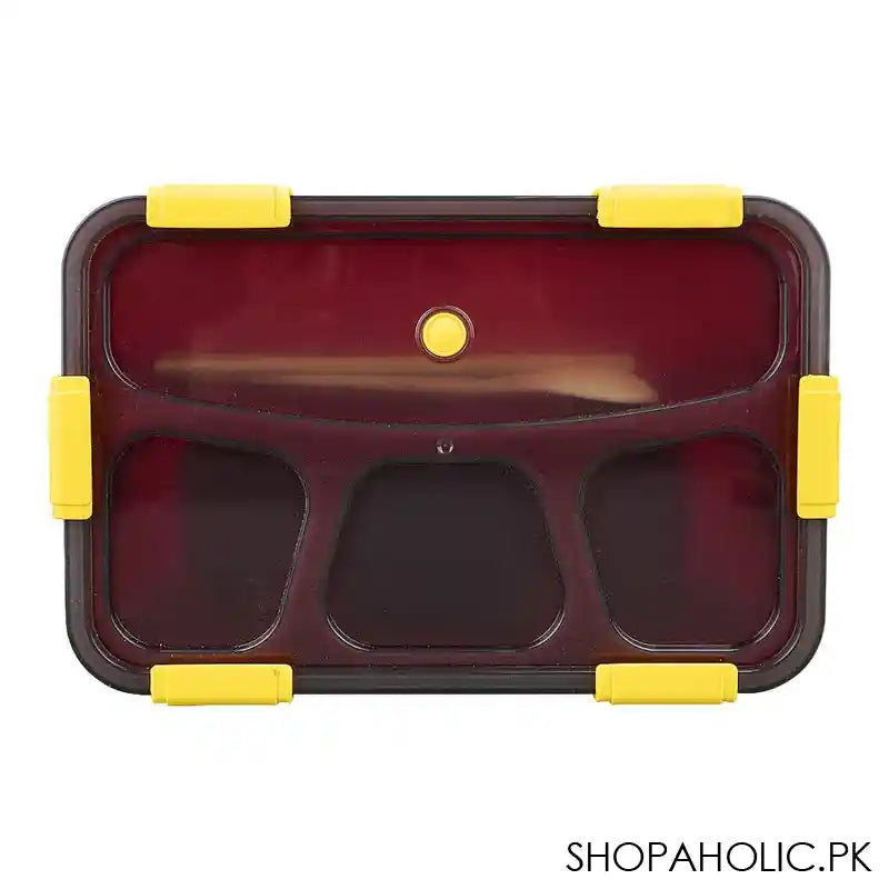 Plastic Lunch Box With Cutlery, 4-Compartments, Red, 2.4in (H) x 7.1in (W) x 4.3in (D), (SH-205) 0001005 - Image 3