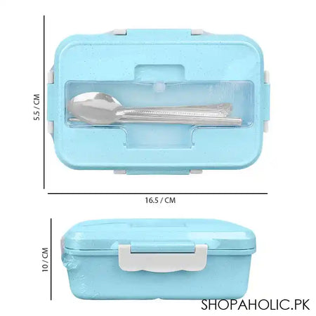 Plastic Lunch Box With Metal Cutlery, Light Blue, 2.2in (H) x 6.5in (W) x 3.9in (D), (SH-203) 0001004 - Image 2