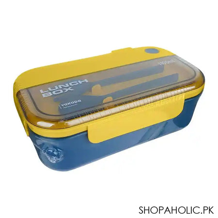 Plastic Lunch Box With Spoon, 1100ml Capacity, Blue, 8.5in (H) x 5.1in (W) x 2.8in (D), 335 - Main Image